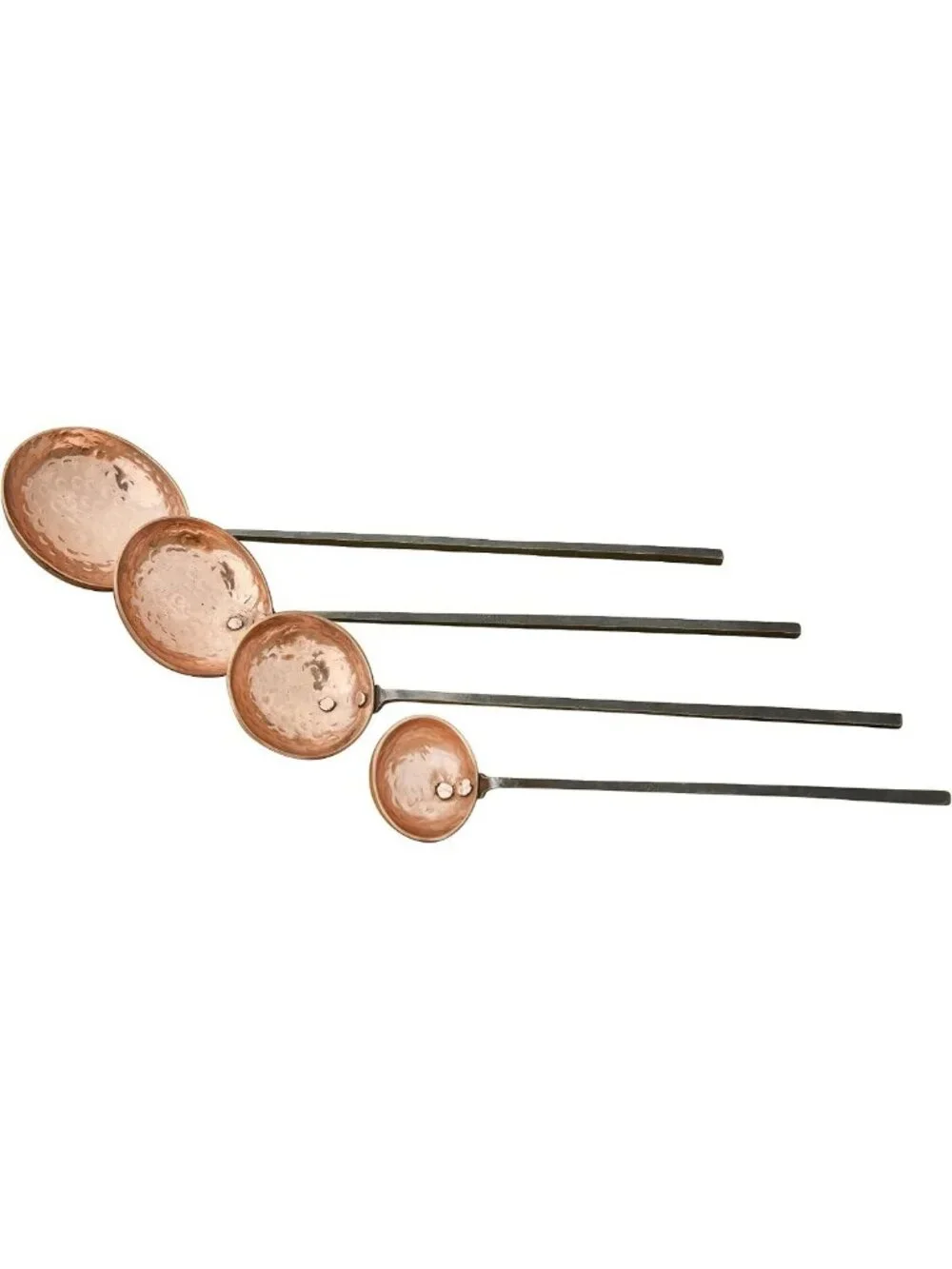 Farmhouse Textured Copper Ladles Set of 4 with Metal Handles & Drawstring Bag